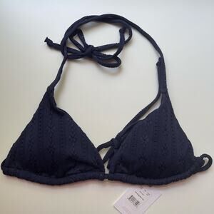 Andie Swim The String Bikini Top Women’s Large Navy Blue Eyelet Pattern NWT